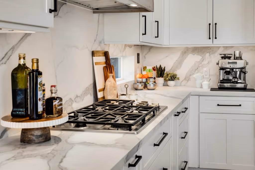 Kitchen with a large pantry door