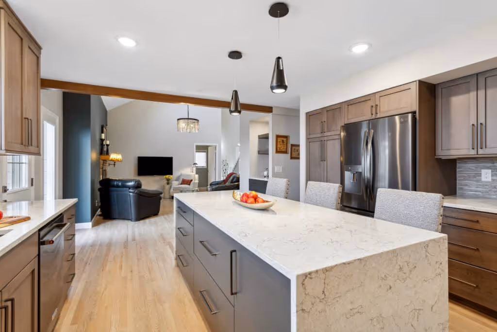 Dining area with a modern light fixture