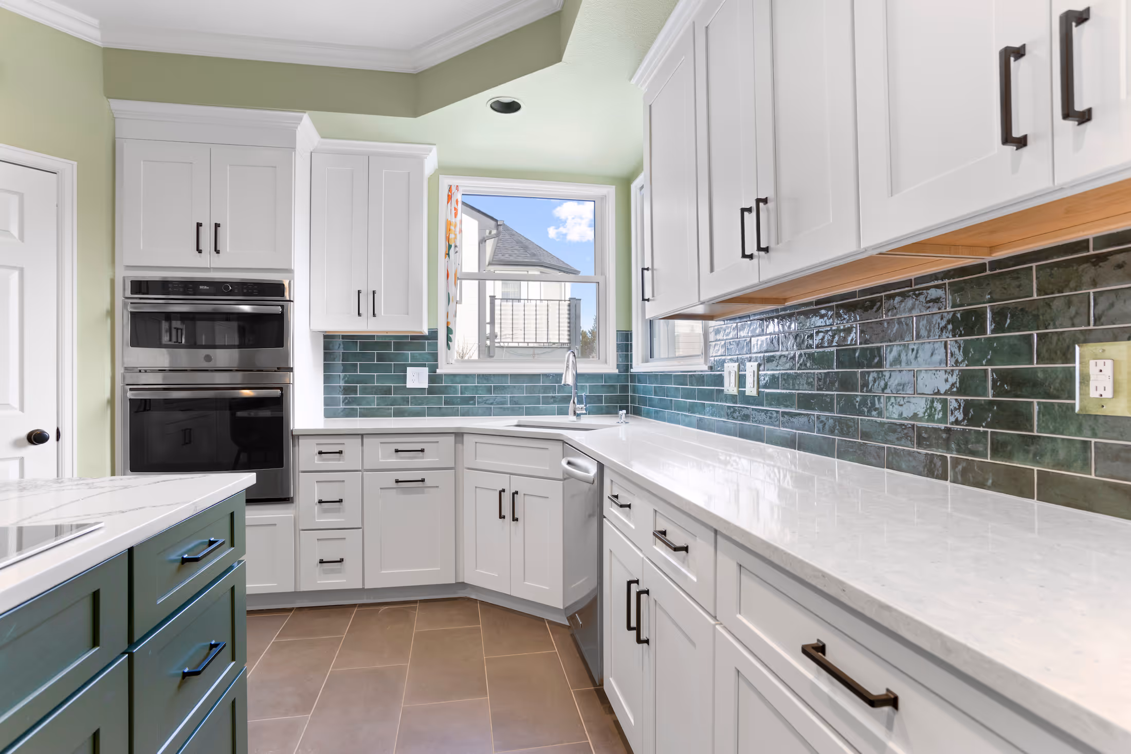 Custom kitchen island with pendant lighting
