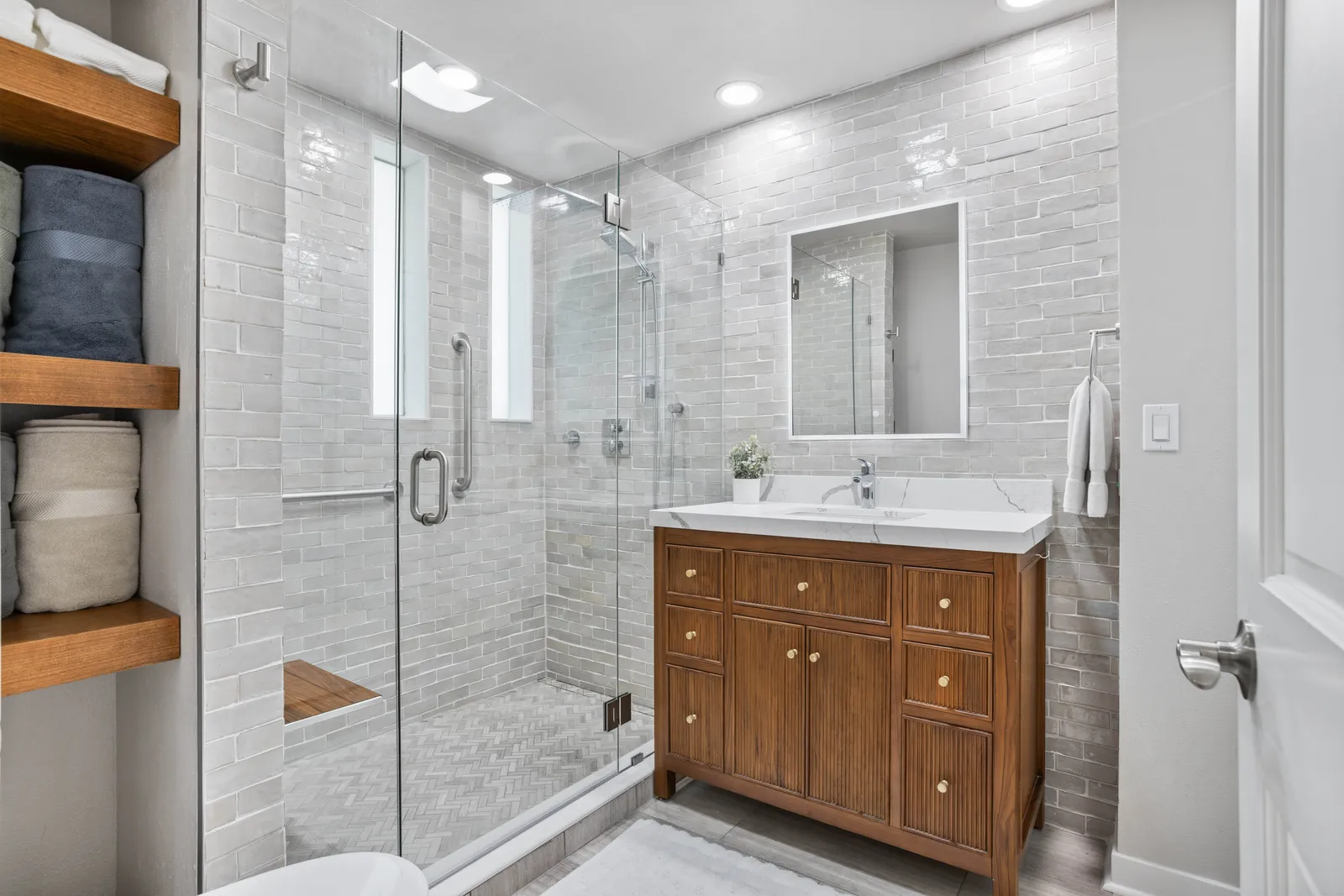 Accessible bathroom remodel with curbless walk-in shower, Centennial CO
