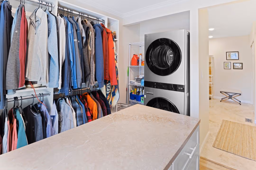 Walk-in closet with organized shelving