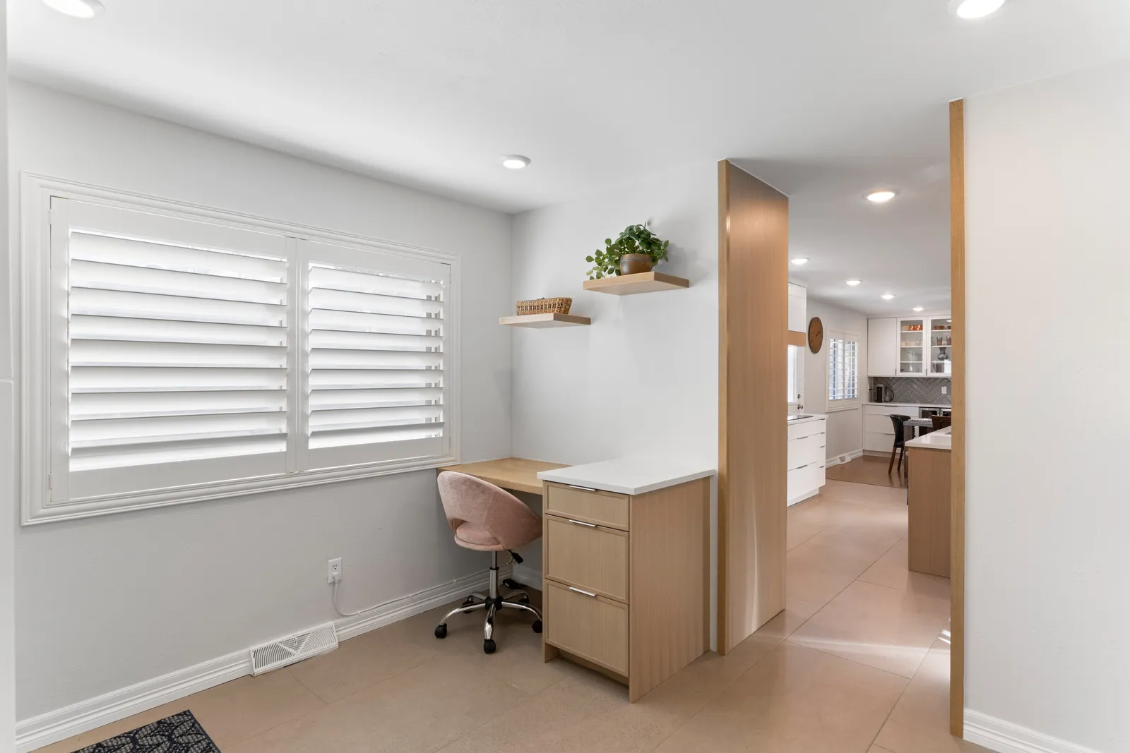 Built-in home office desk nook, Centennial main floor remodel