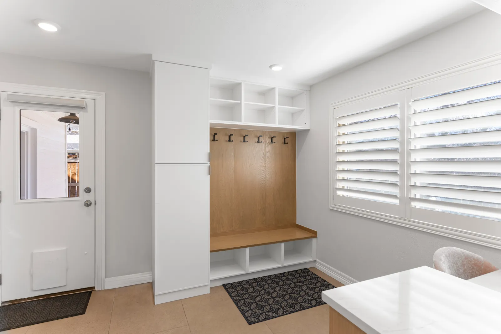 Custom mudroom bench and cubbies, Cherry Knolls Centennial remodel