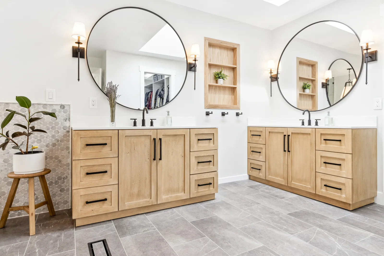Spa master bathroom with freestanding tub and glass shower, Englewood CO