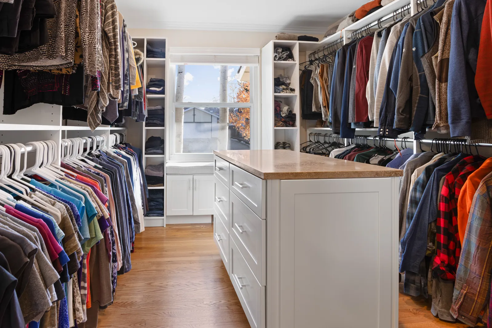Custom walk-in closet with island, Englewood remodel